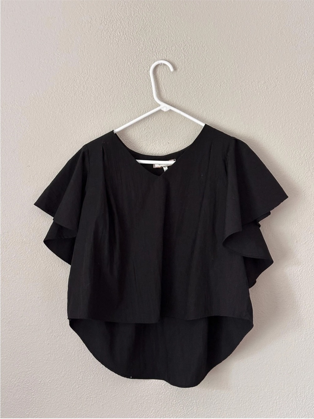 Black Ruffle Sleeve V-Neck Blouse
